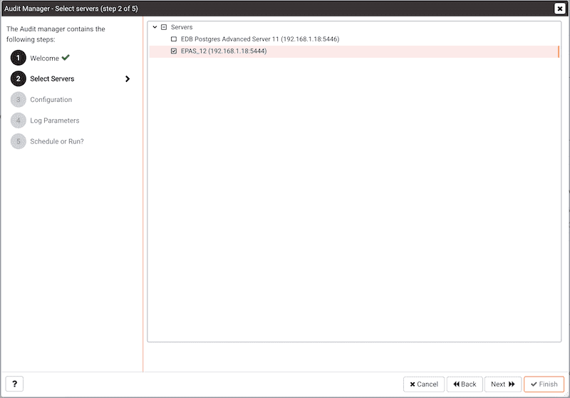 Audit Manager Wizard - Select Servers page
