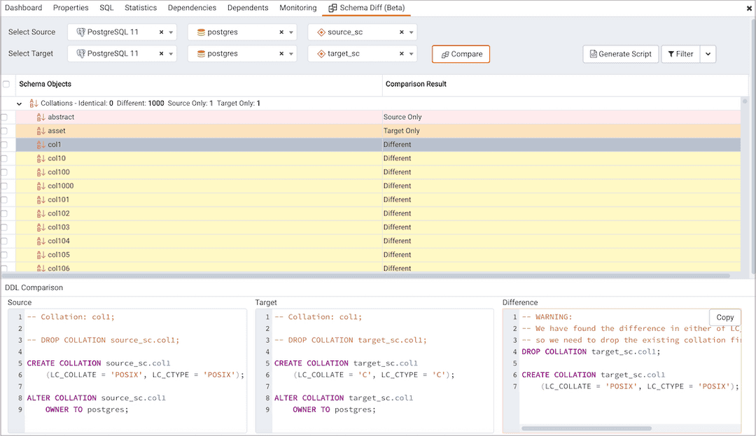 Schema diff generate script